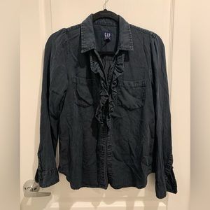 Gap Denim Women’s Size Small Button Down Long Sleeve Ruffle Soft Business Casual